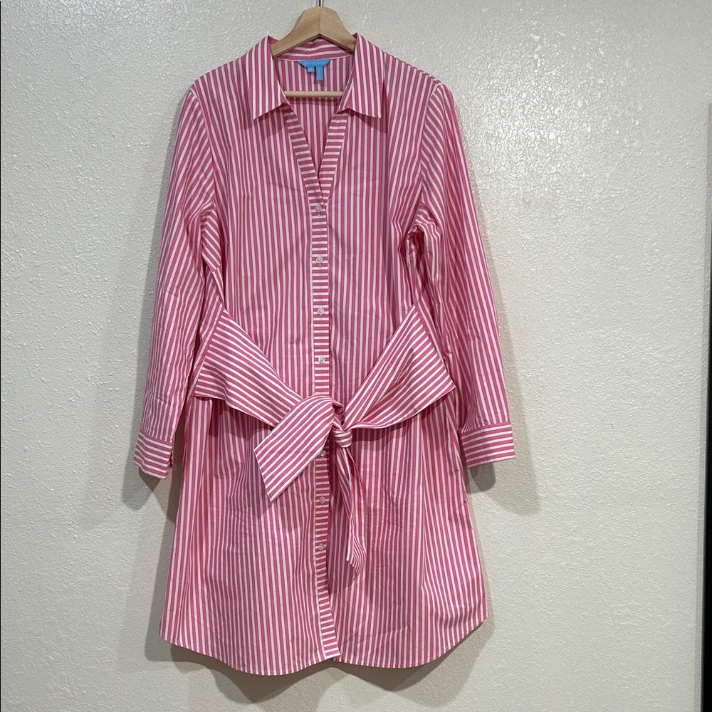 DRAPER JAMES WOMENS ISABELLA SHIRTDRESS PINK WHITE SHIRTING STRIPE Sz XL